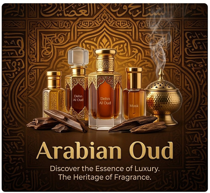 Arabian Oud Collection — Pure Ambre, Oud Grandiose and ALEAZ Velvet Ember perfume bottles