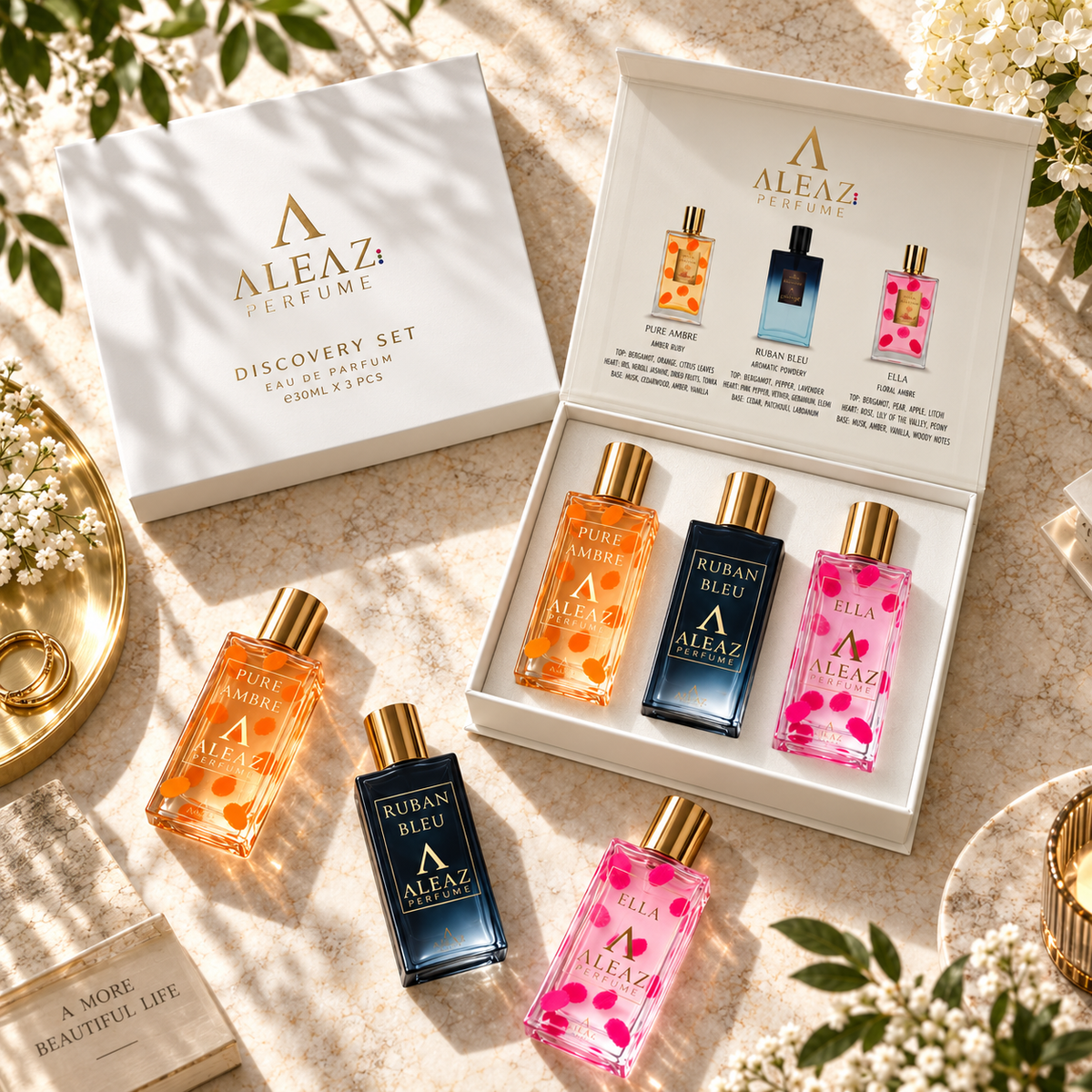 ALEAZ Discovery Set — Pure Ambre + Ruban Bleu + Ella | 3 x 30ml EDP