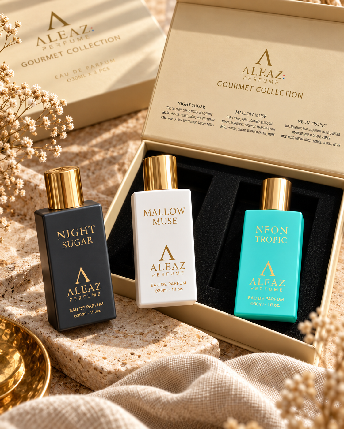 ALEAZ Gourmet Collection Gift Set — Night Sugar + Mallow Muse + Neon Tropic | 3 x 30ml EDP