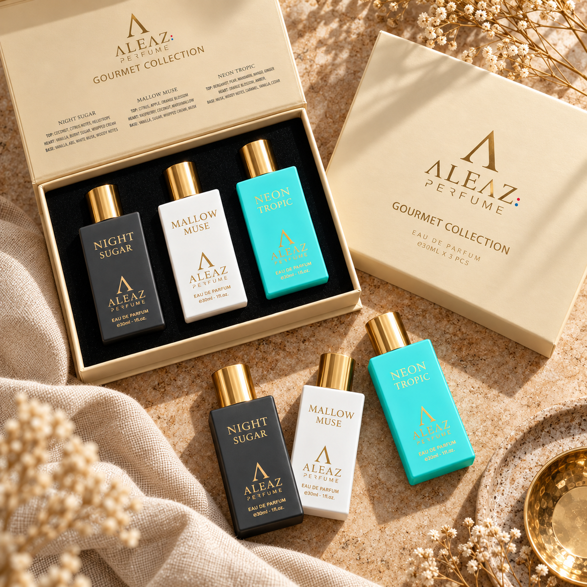 ALEAZ Gourmet Collection Gift Set — Night Sugar + Mallow Muse + Neon Tropic | 3 x 30ml EDP
