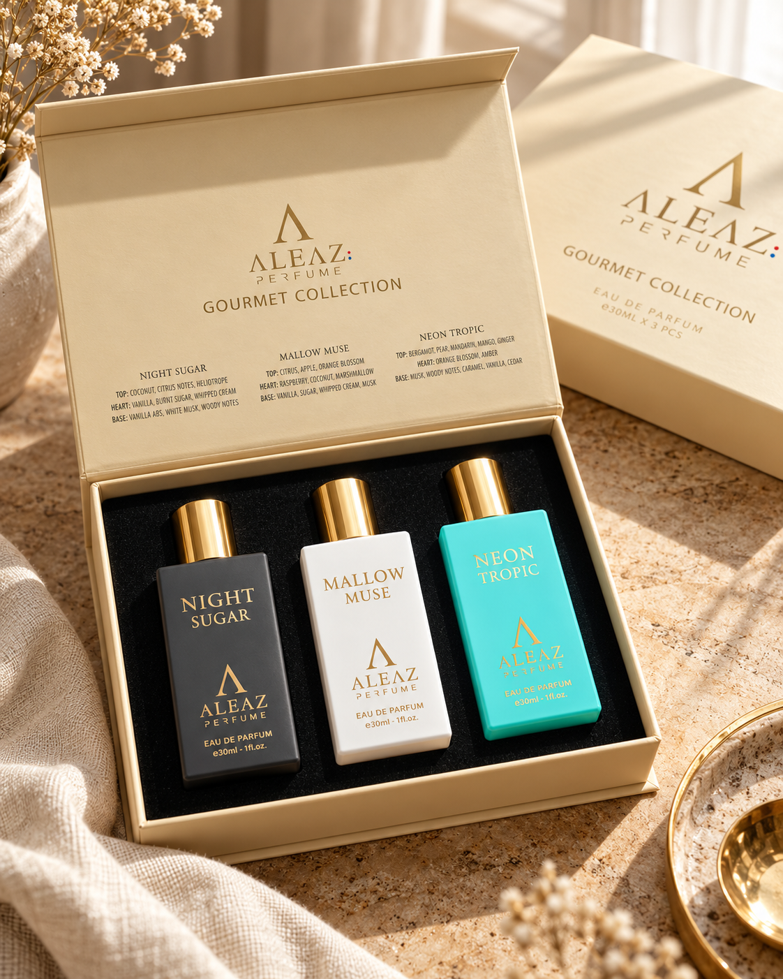 ALEAZ Gourmet Collection Gift Set — Night Sugar + Mallow Muse + Neon Tropic | 3 x 30ml EDP