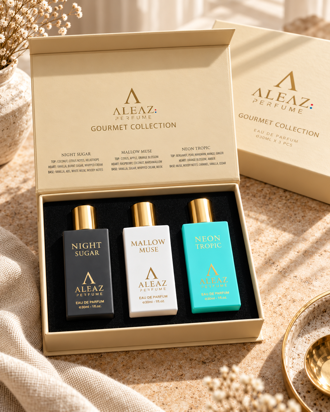 ALEAZ Gourmet Collection Gift Set — Night Sugar + Mallow Muse + Neon Tropic | 3 x 30ml EDP