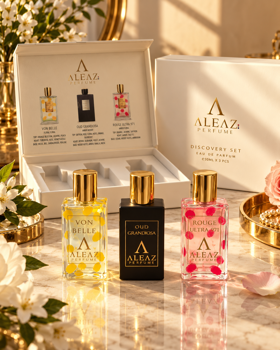 ALEAZ Discovery Set — Von Belle + Oud Grandiose + Rouge Ultra 971 | 3 x 30ml EDP