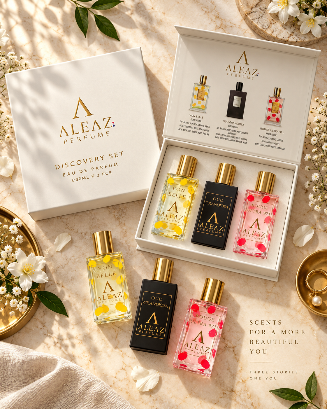 ALEAZ Discovery Set — Von Belle + Oud Grandiose + Rouge Ultra 971 | 3 x 30ml EDP